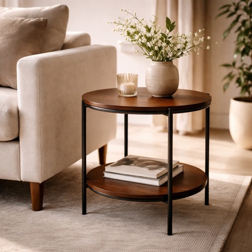 Nordic Living Bijzettafel rond Kyoto - Walnoothout