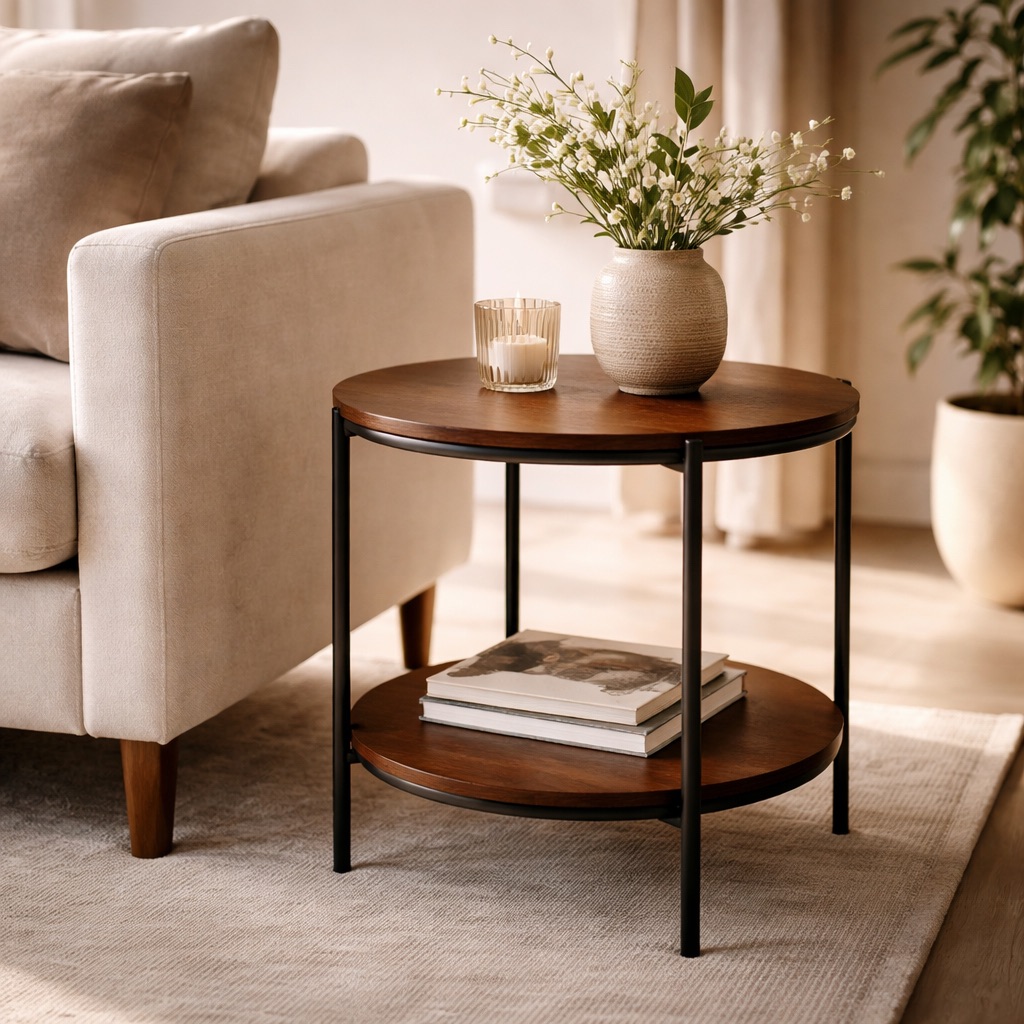 Nordic Living Bijzettafel rond Kyoto - Walnoothout