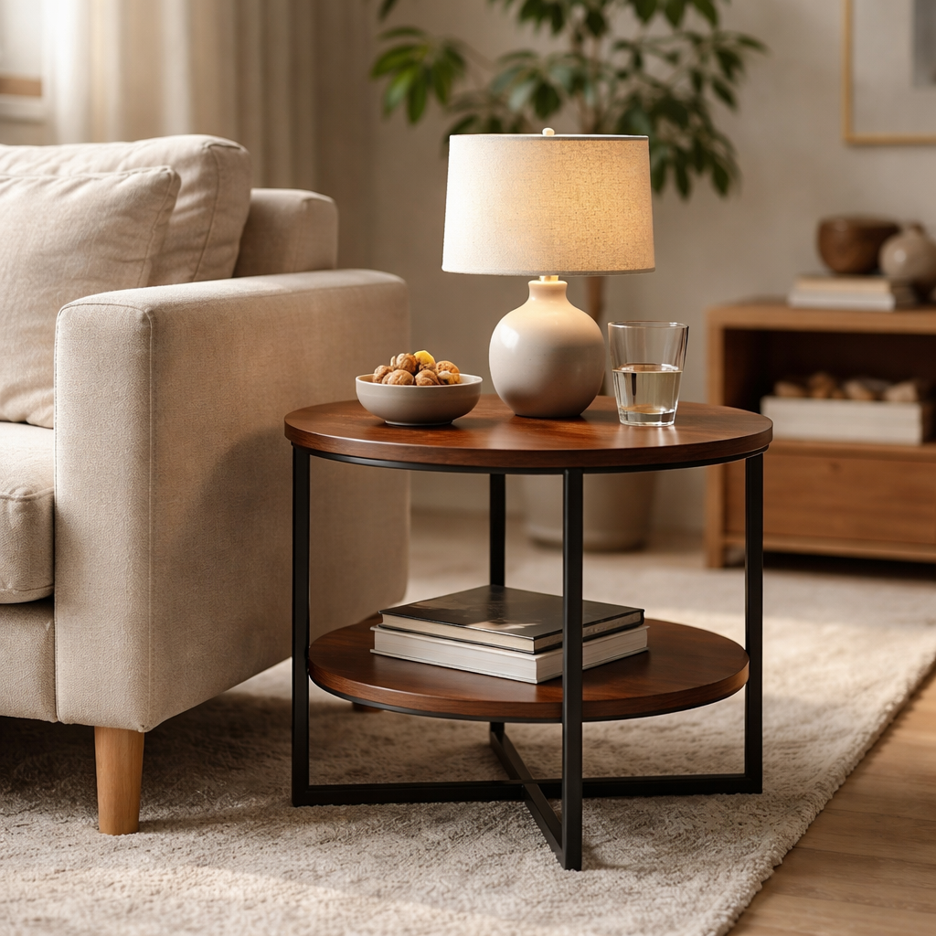 WonenXL Collection Bijzettafel rond Zurich - Walnoothout