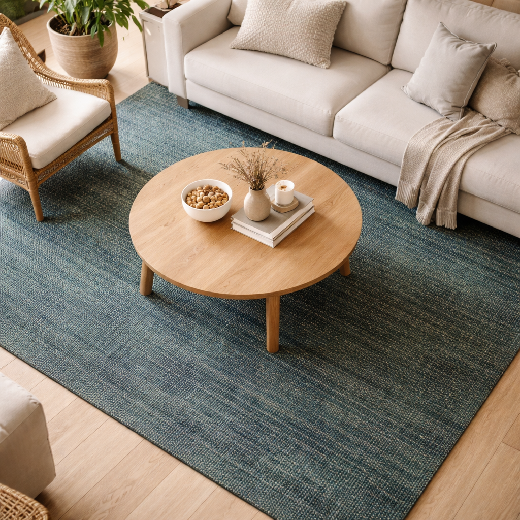 WonenXL Collection Jute vloerkleed Firenze - Petrolblauw 200x200